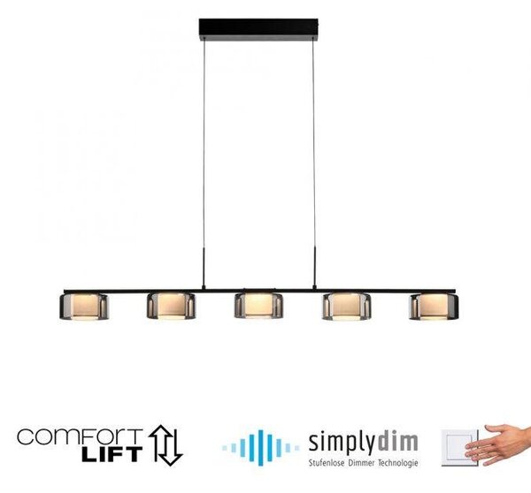 Paul Neuhaus Závěsné LED svítidlo RIKA, 42W, d. 119 cm, 3000K stmívatelné