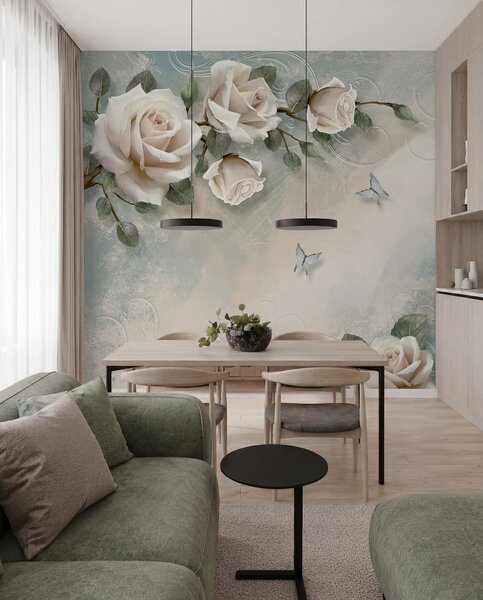 Fototapety Větvička smetanové růže, Fototapety květiny, Fototapety růže, u31353d1 : uwalls.cz