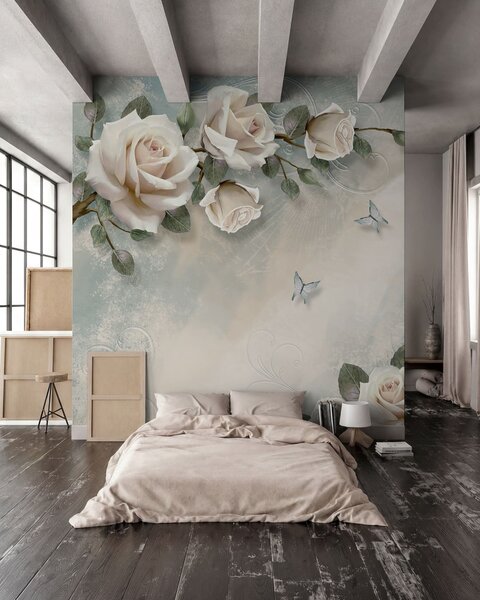 Fototapety Větvička smetanové růže, Fototapety květiny, Fototapety růže, u31353d1 : uwalls.cz