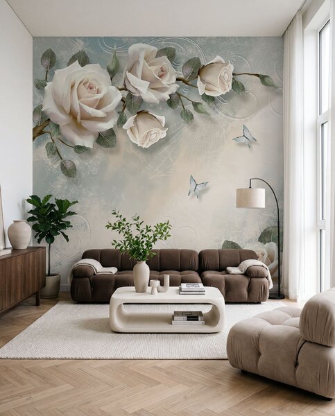 Fototapety Větvička smetanové růže, Fototapety květiny, Fototapety růže, u31353d1 : uwalls.cz