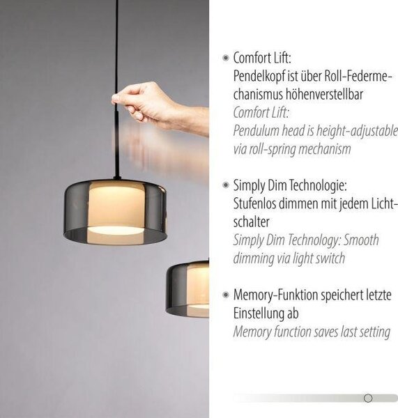Paul Neuhaus Závěsné LED svítidlo RIKA, 61W, d. 135 cm, 3000K stmívatelné