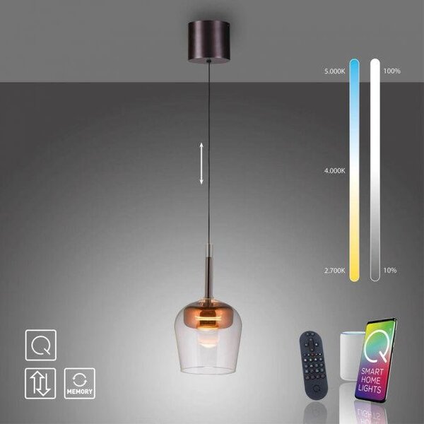 Paul Neuhaus Závěsné LED svítidlo Q-KON, 11W, ø 21 cm, 2700-5000K, Smart Home Barva: Měď