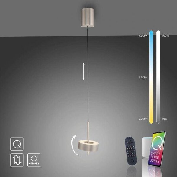Paul Neuhaus Závěsné LED svítidlo Q-ROTATE, 12W, ø 14 cm, CCT 2700-5000K Barva: Hliník