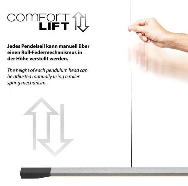 Paul Neuhaus Závěsné LED svítidlo HOOP, 27W, d. 128,8 cm, 3000K stmívatelné SimplyDim a nastavitelnou výškou