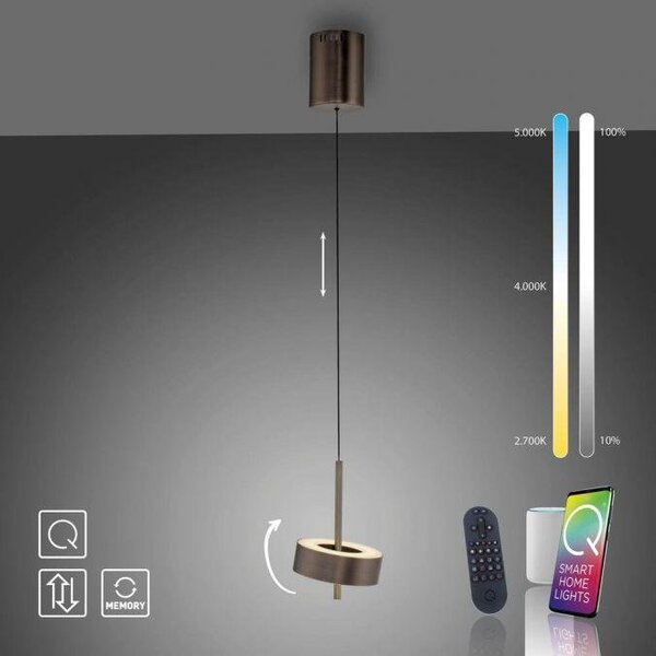 Paul Neuhaus Závěsné LED svítidlo Q-ROTATE, 12W, ø 14 cm, CCT 2700-5000K Barva: Hliník