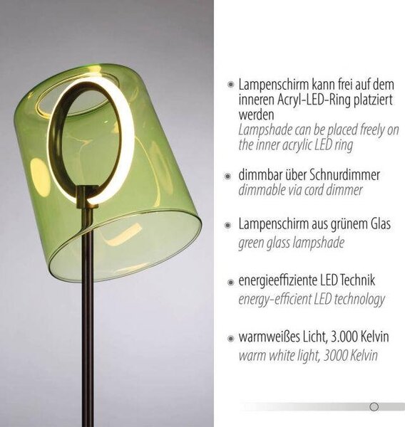 Paul Neuhaus Stolní LED lampa ZULA, 8W, v.42 cm, 3000K stmívatelná šňůrovým stmívačem Barva: Zelená