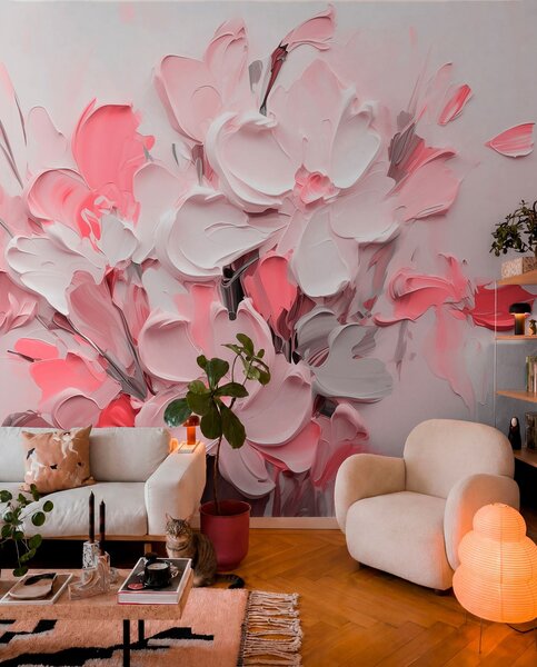 Fototapety Abstraktní objemové květiny ve stylu olejomalby, Fototapety 3D, Fototapety 3d květiny, w03582v3 : uwalls.cz