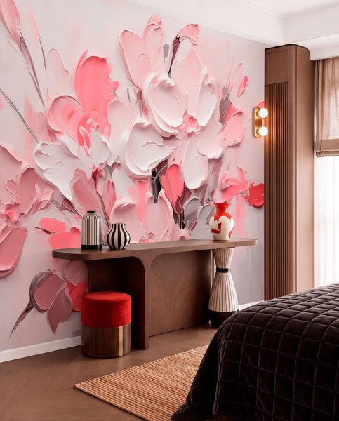 Fototapety Abstraktní objemové květiny ve stylu olejomalby, Fototapety 3D, Fototapety 3d květiny, w03582v3 : uwalls.cz