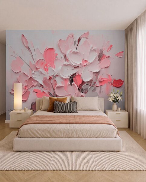 Fototapety Abstraktní objemové květiny ve stylu olejomalby, Fototapety 3D, Fototapety 3d květiny, w03582v3 : uwalls.cz
