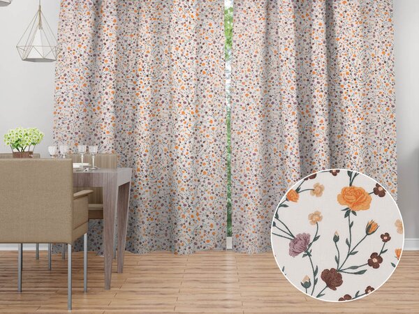Biante Bavlněný závěs Sandra SA-720 Oranžovo-hnědo-béžové drobné květiny na smetanovém 150x140 cm
