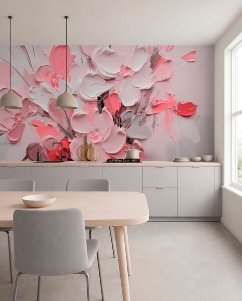 Fototapety Abstraktní objemové květiny ve stylu olejomalby, Fototapety 3D, Fototapety 3d květiny, w03582v3 : uwalls.cz