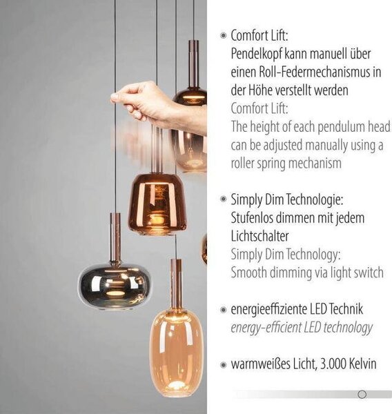 Paul Neuhaus Závěsné LED svítidlo IRIDES, 53W, ø 55 cm, 3000K stmívatelné SimplyDim a nastavitelnou výškou