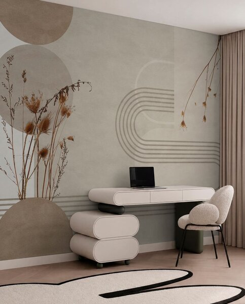Fototapety stylová geometrie a sušené květiny v béžových tónech, Fototapety boho, w03449 : uwalls.cz