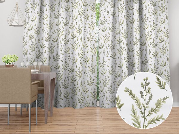 Biante Bavlněný závěs Sandra SA-718 Zelené natě bylinek na bílém 150x140 cm