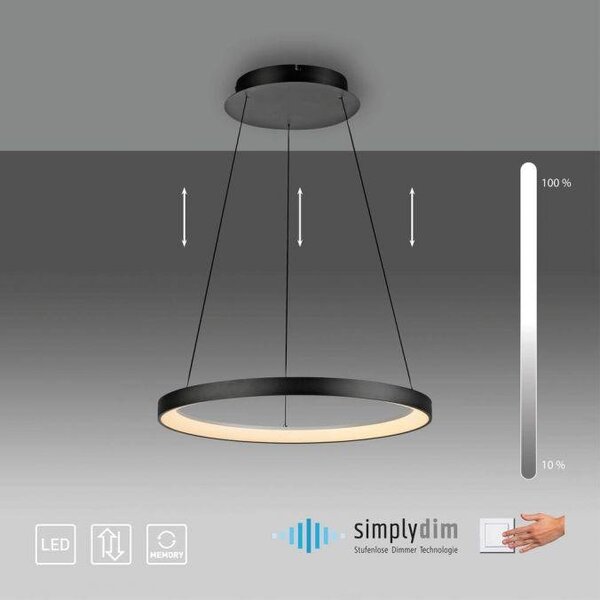 Paul Neuhaus Závěsné LED svítidlo HOOP, 42W, ø 57 cm, 3000K stmívatelné SimplyDim a nastavitelnou výškou Barva: Hliník