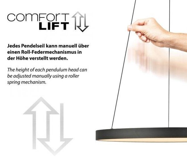 Paul Neuhaus Závěsné LED svítidlo HOOP, 42W, ø 57 cm, 3000K stmívatelné SimplyDim a nastavitelnou výškou Barva: Hliník