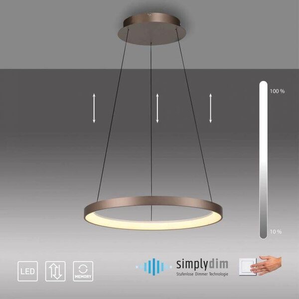 Paul Neuhaus Závěsné LED svítidlo HOOP, 42W, ø 57 cm, 3000K stmívatelné SimplyDim a nastavitelnou výškou Barva: Hliník
