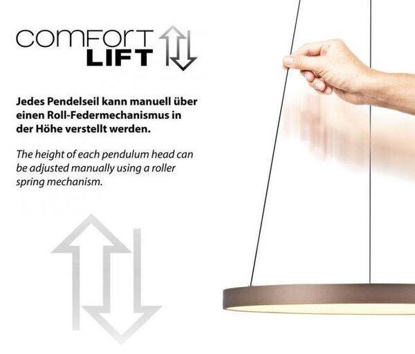Paul Neuhaus Závěsné LED svítidlo HOOP, 42W, ø 57 cm, 3000K stmívatelné SimplyDim a nastavitelnou výškou Barva: Hliník