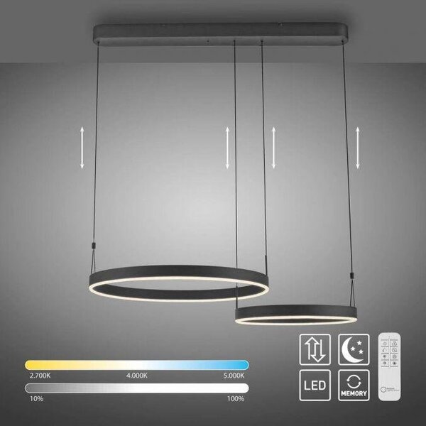 Paul Neuhaus Závěsné LED svítidlo ESKO, 46W, d. 90 cm, CCT 2700-5000K, dálkový ovladač
