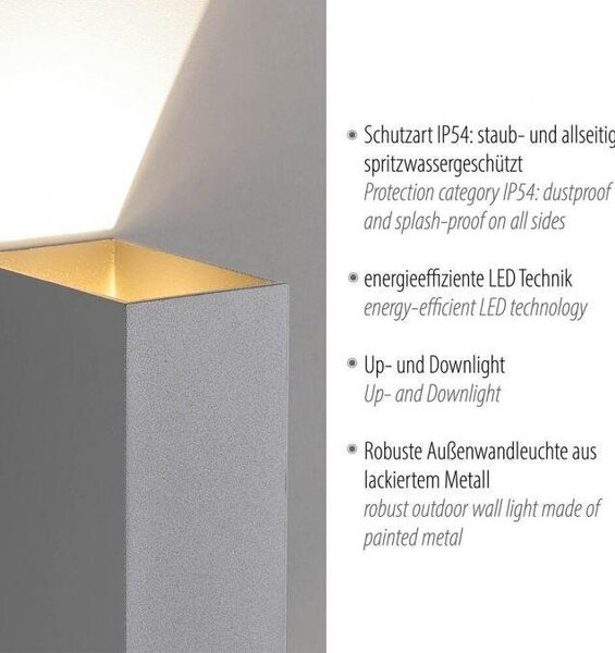 PN 9467-15 BLOCK LED venkovní nástěnné svítidlo šedá IP54 3000K - PAUL NEUHAUS