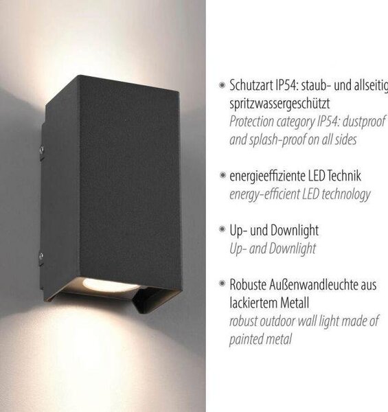 PN 9442-13 BLOCK LED venkovní nástěnné svítidlo antracit IP54 3000K - PAUL NEUHAUS