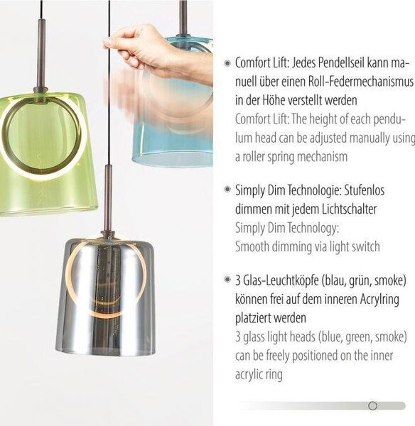 Paul Neuhaus Závěsné LED svítidlo ZULA, 22W, ø 40,5 cm, 3000K stmívatelné SimplyDim
