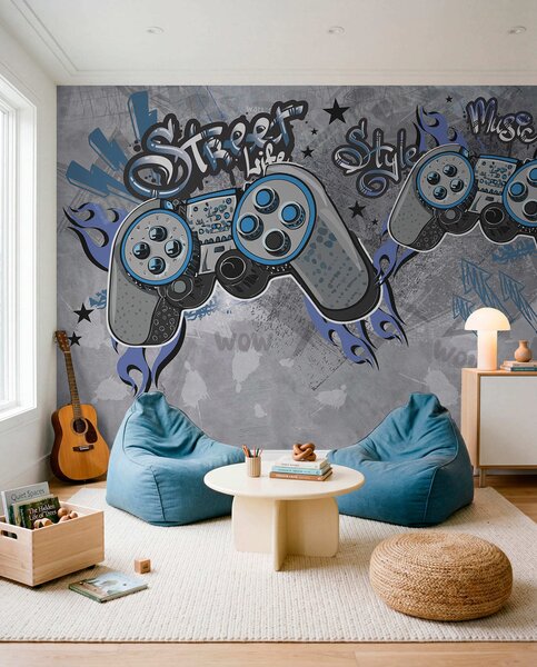 Fototapety Konzole ve stylu street artu na stěně grunge, Fototapety teen room, w04054 : uwalls.cz