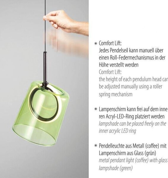 Paul Neuhaus Závěsné LED svítidlo ZULA 7,5W, ø 15,8 cm, 3000K, nastavitelná výška Barva: Zelená