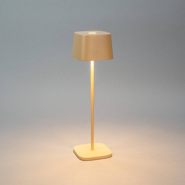 Konstsmide LED stolní lampa na baterie Capri, výška 36 cm, písková barva, IP54, stmívatelný, Krémová / jantar, Obývací pokoj / jídelna, Hliník, Moderní