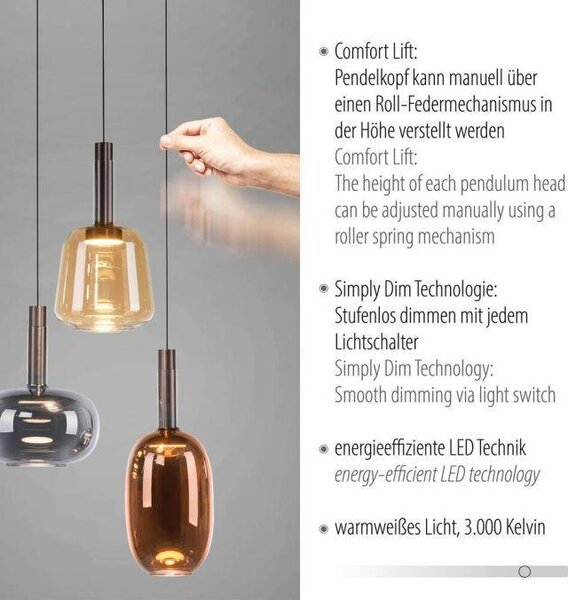 Paul Neuhaus Závěsné LED svítidlo IRIDES, 32W, ø 35 cm, 3000K stmívatelné SimplyDim a nastavitelnou výškou