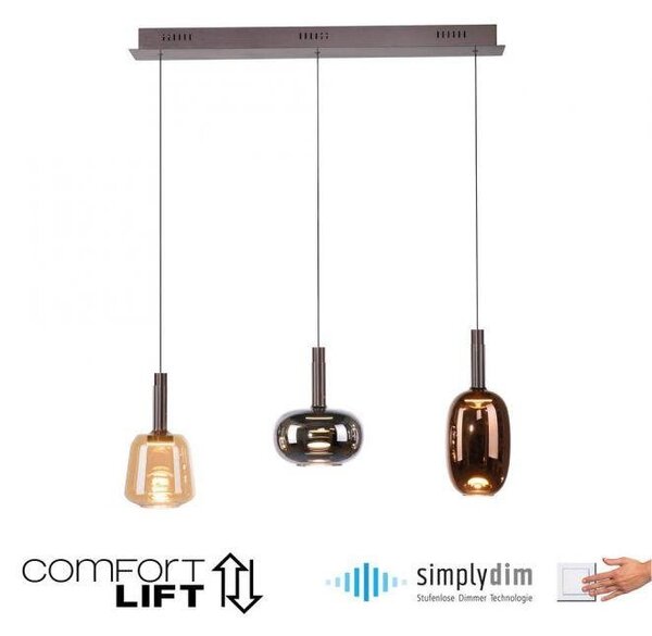 Paul Neuhaus Závěsné LED svítidlo IRIDES, 32W, d. 90 cm, 3000K stmívatelné SimplyDim a nastavitelnou výškou