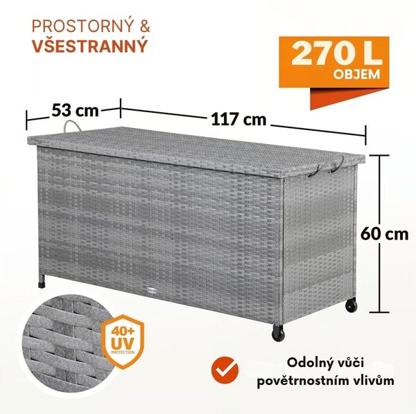Polyratanový úložný box RICCO, 117x53x60cm, šedá Casaria