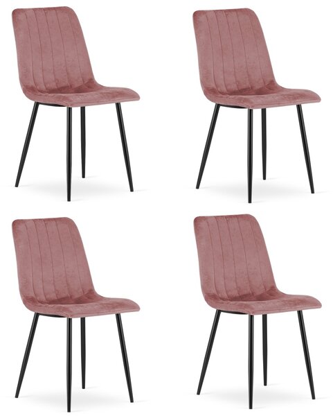 Růžová sametová židle LAVA s černými nohami