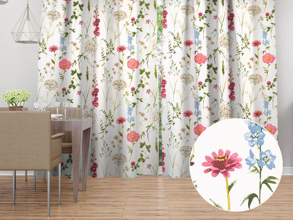 Biante Bavlněný závěs Sandra SA-667 Velké luční kvítí na bílém 150x140 cm