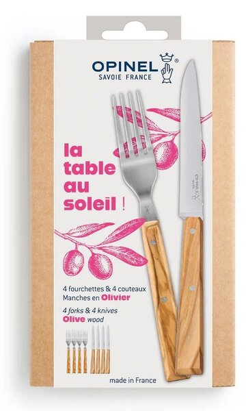 Sada příborů Opinel, 4 páry, oliva