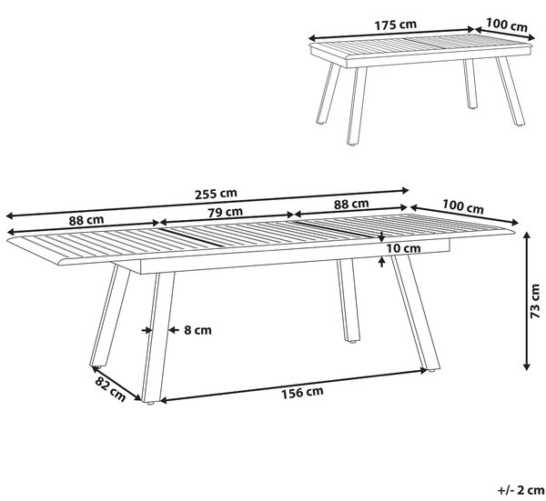 Rozkládací zahradní jídelní stůl PERETA 175/255 cm 100 cm Kov Světle šedá