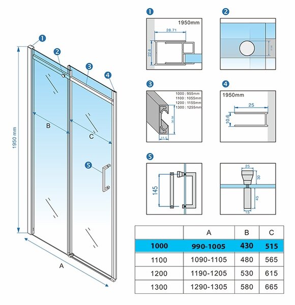BPS-koupelny Posuvné sprchové dveře KZ09A GR BR 100 kartačovaná ocel/transparent pro instalaci do niky - bez vaničky