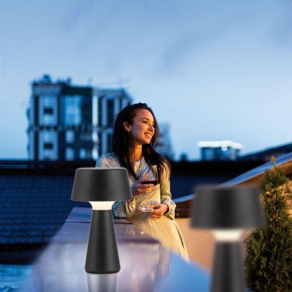 LD 19260-18 ABERA LED stolní lampa na baterie černá dotykový stmívač IP54 USB vnitřní i venkovní použití 3000K - JUST LIGHT