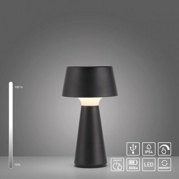 LD 19260-18 ABERA LED stolní lampa na baterie černá dotykový stmívač IP54 USB vnitřní i venkovní použití 3000K - JUST LIGHT