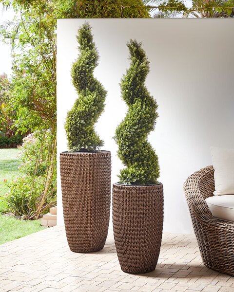 Sada 2 květináčů CEDRUS 37/45 cm Umělý ratan Hnědá
