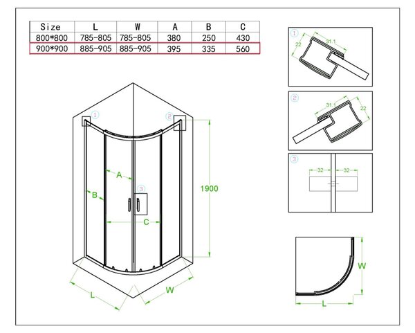 BPS-koupelny Čtvrtkruhový sprchový kout KZ94B WH 90x90 cm bílý/transparent + vanička ST01B WH bílá