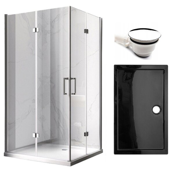 BPS-koupelny Obdélníkový sprchový kout KZ12B BL 100x80 chrom/transparent + vanička ST03A BL černá