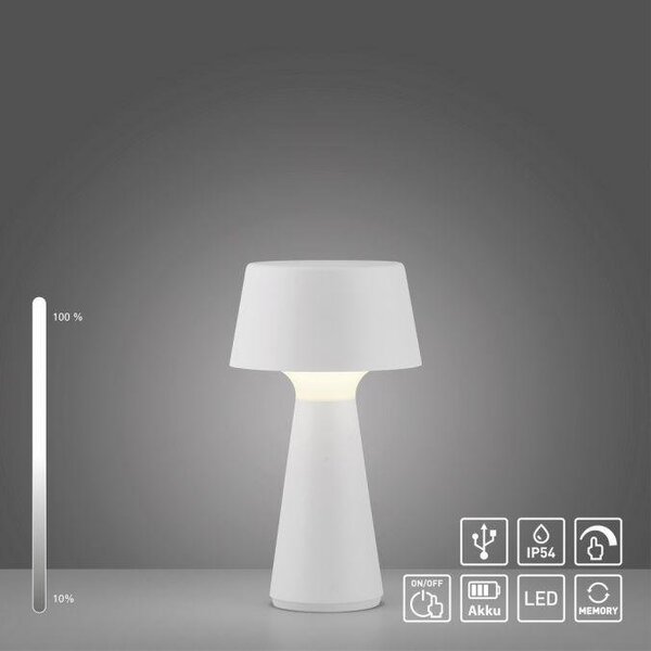 LD 19260-16 ABERA LED stolní lampa na baterie bílá dotykový stmívač IP54 USB vnitřní i venkovní použití 3000K - JUST LIGHT