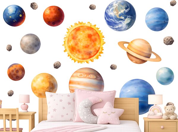 Sada planet textilní přelepitelné samolepky na zeď arch 46 x 40 cm