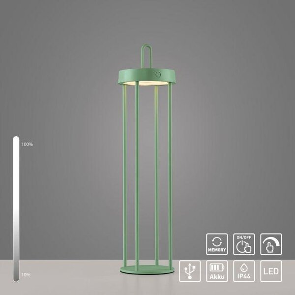 LD 19301-43 ANSELM LED stolní lampa na baterie zelená 50cm dotykový stmívač IP44 zahradní svítidlo 2700K - JUST LIGHT