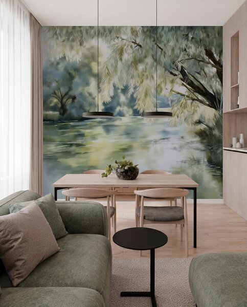 Fototapety strom nad jezerem v akvarelovém stylu, Fototapety příroda, w04501 : uwalls.cz