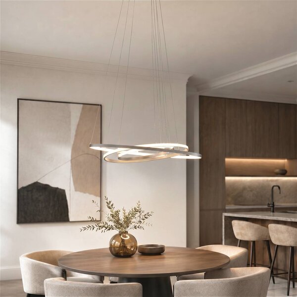 Lucande LED závěsné světlo Ezana, nikl, kov, Ø 80 cm, stmívatelný, Hliník / šedá / zinek, Obývací pokoj / jídelna, kov, Moderní