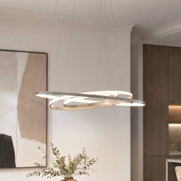 Lucande LED závěsné světlo Ezana, nikl, kov, Ø 80 cm, stmívatelný, Hliník / šedá / zinek, Obývací pokoj / jídelna, kov, Moderní