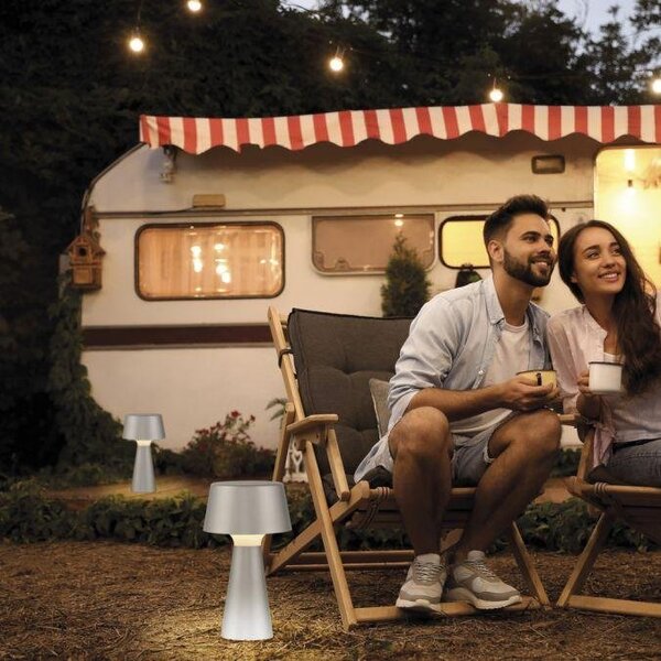 LD 19260-21 ABERA LED stolní lampa na baterie stříbrná dotykový stmívač IP54 USB vnitřní i venkovní použití 3000K - JUST LIGHT