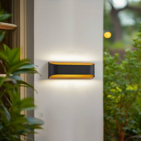 Lindby LED venkovní nástěnné svítidlo Lenore, černé, kov, 36,5 cm, Černá, Hliník, Moderní